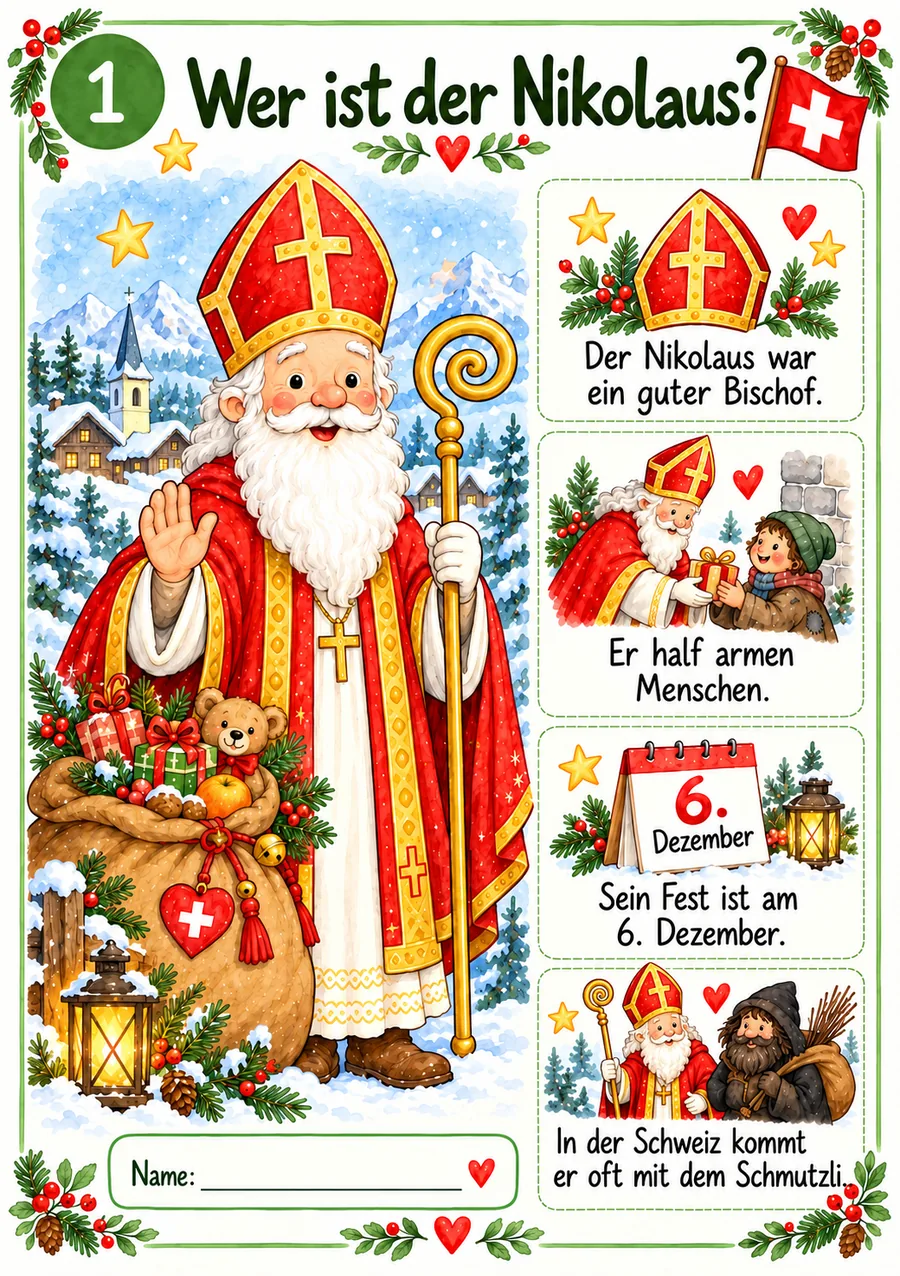 Nikolaus Lernmaterial für Kita und Kindergarten mit kindgerechten Informationen zum 6. Dezember